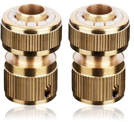 2 Pack Brass Hose Connector Hose End Quick Connect Fitting 1/2 Hose Pipe Quick Connector for Garden Watering, Car Washing, Pressure Washer