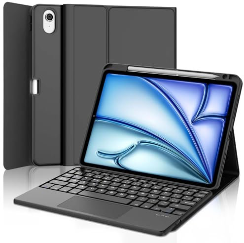 FOGARI Teclado con Touchpad para iPad Air 11 Pulgadas M2/M3 2024/2025, Funda con Español Ñ Teclado para iPad Air 11 M2/M3 2024/2025 Bluetooth con Trackpad, Negro