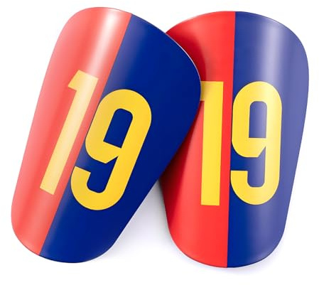 Ecoret-Pro 2 Piezas Mini Espinilleras Futbol, Personalizadas Espinilleras Fútbol Pequeñas, Alta Resistencia al Impacto Equipos de Protección para Niños Jóvenes Niño y Niñas (Rojo-azul 19, S-15*7.5CM)