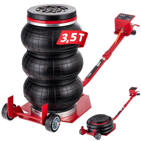 LEHMANN Cric Pneumatico 3,5T – Cric Auto con Cuscinetto in Gomma, Ruote di Trasporto e Valvola di Sicurezza – Altezza Regolabile 150 – 400 mm – per Auto, SUV e Furgoni fino a 3500 kg