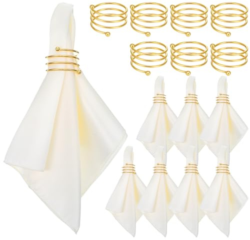 Cloth Napkins Set of 8, Ivory Square Satin Cloth Napkins and Napkin Rings Set 17x17 Inch Smooth Fabric Table Napkin and Holder for Kitchen Dinner Dining Restaurants Wedding Party Banquet Table Decor