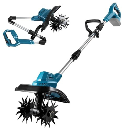 Motozappa Elettrica compatibile con Makita da 18V batteria (senza batteria), Coltivatore da giardino Senza fili, Larghezza di Lavoro 22 cm, Profondità 17 cm, design pieghevole, Motozappa per terreni
