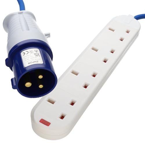 kenable 4 Way Motorhome Caravan Camping Mains Electric Hook Up Extension Lead 16A Blue Cord IP44 Rated 2m