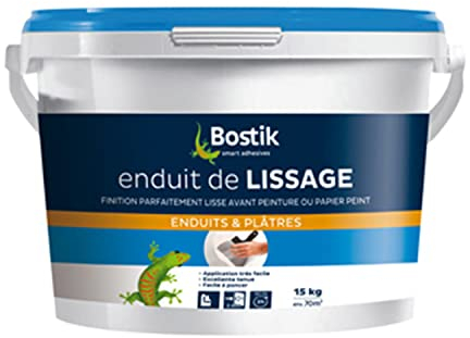 Bostik Enduit de Lissage en Pâte, Prêt à l'Emploi, Application Facile, Usage Intérieur, Seau de 15 kg, Blanc