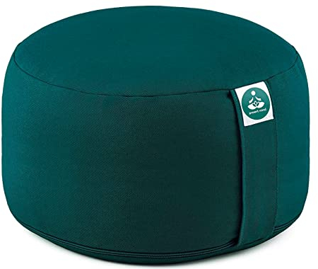 Present Mind Yogakissen Rund Extra Hoch (Sitzhöhe 20 cm) - Farbe: Smaragdgrün - Yogakissen Meditationskissen Hoch - Hergestellt in der EU - Waschbarer Bezug - 100% Natürliches Yoga Sitzkissen