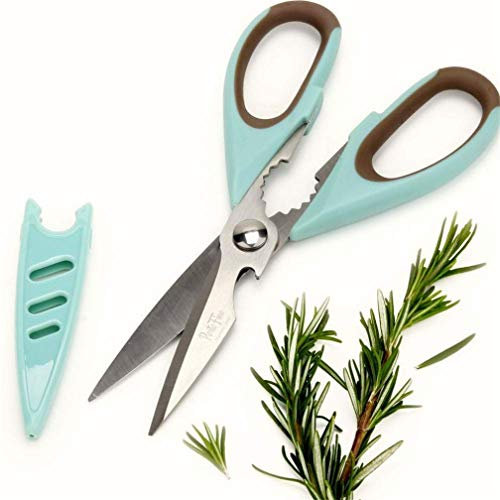 Kitchen Shears, Premium Stainless Steel Chicken Bone Scissors with Blade Protect Cover, Comfort Grip Heavy Duty Culinary Scissors Bottle Opener, for Cut Meat/Vegetable/Herb/Poultry Bone/Fruit/Nut