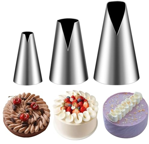 Suuker 3 Pieces V-shaped Piping Tips Set,Cake Decorating Tips, Frosting Icing Tips for Cupcakes, Cake, Cookie and Decorating（580 686 580S）