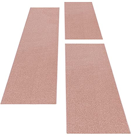 HomebyHome Bettumrandung Schlafzimmer 3 teilig Teppich Rosa - Waschbarer Bettumrandung Teppich Läufer Set Extra Flauschig Bettvorleger Schlafzimmer Bettset:2 St. 80x150 cm | 1 St. 80x250 cm