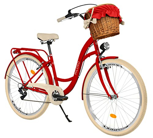Balticuz OU Milord Vélo de ville confortable avec panier en osier pour femme 28 Rouge 7 vitesses