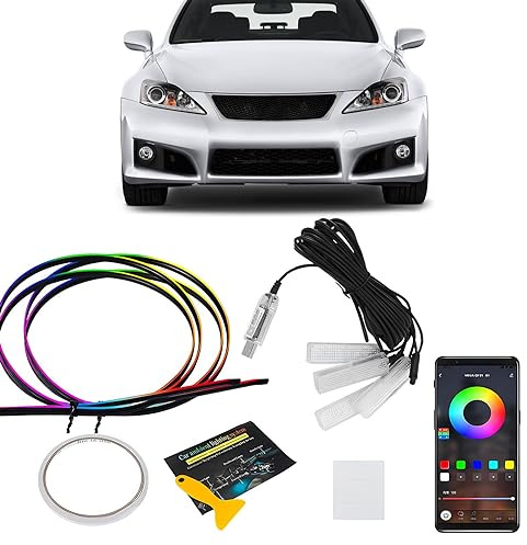 Yajimsa Tiras de Luces LED para automóviles,Kit de iluminación Ambiental | Tira de luz Ambiental Multicolor, Luces Interiores de automóvil, Tira LED para automóvil con Control de Voz y aplicación