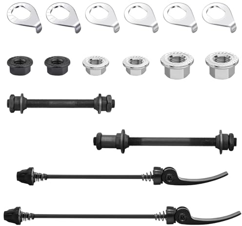 Yauhar 16Pcs 3 Size Bicycle Hub Flanged Axle Nut and Safety Washer Kit with Quick Release Skewer Front & Rear Bicycle Axle Replacement Parts for MTB Mountain Road Bike