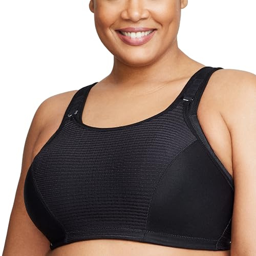 Full Figure Plus Size Custom Control Sports Bra Wirefree #1166 Solid Black