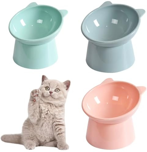3Pcs Plastic Raised Cat Bowl Tilted 15 Degrees Elevated Cat Food and Water Bowls Set Anti Vomit Dog Kitten Food Dishes Pet Feeder for Cats and Small Dogs