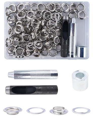 Luabue 140 Sets Trousse Oillets 14mm Kit Grommets Oeillets en Métal avec 3 Outils Œiillets en Métal Œiillet Couture pour Bâche Ceinture Chaussures Les Sacs en Cuir (14mm)