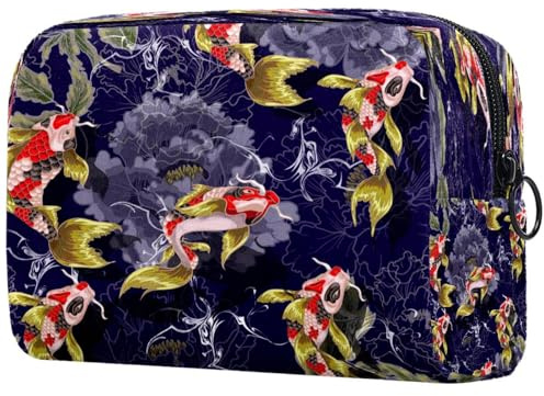 Koi - Neceser grande con diseño de pez carpa con flores para mujer, bolsa organizadora de maquillaje con cremallera, multicolor, 18.5x7.5x13cm/7.3x3x5.1in, Neceser