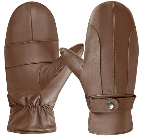 Harssidanzar Damen Lederfäustlinge Winter Lederhandschuhe Wärme Weiches Innenfutter SL027EU,Kaffee,Größe M