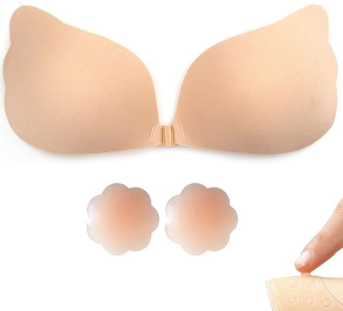 ETRSAIRL Klebe BH Push Up mit Nippelpads Trägerloser Rückenfrei für Aalle Rückenfreies Kleid Rückenfreier, Wiederverwendbare Unsichtbar Sticky Bra Große Brust Nipple Cover - C