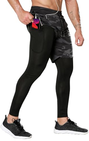 seiveini Pantalons de Compression pour Hommes 2 en 1 Legging de Survêtement à Séchage Rapide Collants Leggings de Course à Pied avec Poches Pantalons de Basket Ball B Camouflage M
