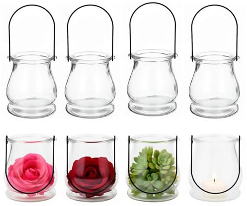 OUNONA 8Pcs Hanging Candle Holder Clear Tea Lights Christmas Decor Glass Plant Candle Holder, Fillable Hanging Glass Globes, Vintage Home Decor Plant Succulent Vase Hanger for Christmas Wedding