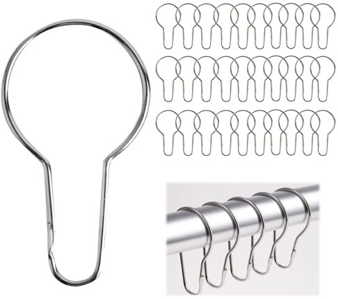 FunWorth 30 Stück Edelstahl Duschvorhang Ringe – Gardinenringe für Duschvorhangstangen Haken (70x40mm) inkl, Korrosionsschutz, Leichtgängig – Ideal für Vorhänge, Zelte & Küche