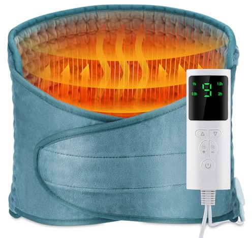 Electric Heating Pad for Back, 12'' x 50'' Heating Pad Wrap, Lumbar Warmer Pad for Waist Belly Leg, Fast Heating, 9 Temperature Settings, 4 Gears Timing, Overheating Protection, Coral Blue