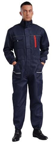 Riismen Combinaison De Travail Unisexe Pour Hommes Et Femmes Vêtements Professionnels Col Montant Costume De Travail En Coton Avec Fermeture Éclair Avant Et 5 Poches Bleu marine L