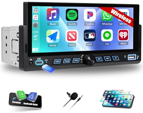 CAMECHO 1 Din Autoradio Wireless Carplay Android Auto Bluetooth Radio mit 6.86 Zoll HD Touchscreen LCD Bildschirm mit Mirror Link Lenkradsteuerung +USB Typ-c Anschlüsse