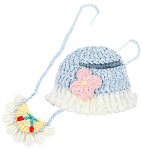 MOLUCKFU Accessori Uncinetto per Bambole Cappello e Bavaglino Rosa con Fiori Vestiti Compatibili per Abbigliamento Doll per Collezionisti e Gioco Creativo