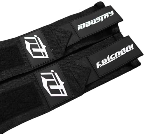 Team Industry Black Elbow Wraps - 1 Pair, 60 Length Elastic Compression Support, Pull-Tab Closure, Heavy Bench, Shoulder Press Powerlifting Training Gear