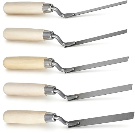 Set di 5 spatole per fughe, 6 8 10 12 14 mm, molla piatta in acciaio al carbonio, per dita, con manici in legno per muratura, mattoni e malta