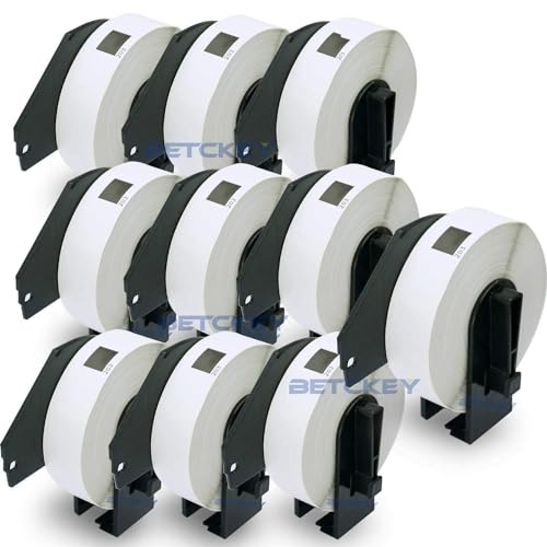 BETCKEY - 10 Rollos de DK-11203 Etiquetas para Carpetas de Archivo Compatible con Brother, 17mm x 87mm, 3000 Etiquetas para Impresoras de Etiquetas QL