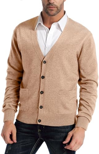 Kallspin Men’s Wool Blend Cardigan Sweater V Neck Button Front Knit Jumper