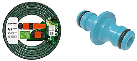Cellfast 10-100V Gartenschlauch, grün, 1/2-20m & 5901828851773 BASIC Schlauchkupplung, Blau, 1-2, 3/4