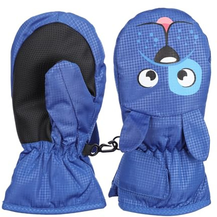 FAYHIJUN Gants de Ski Enfants Gants Chaud Hiver pour Garçon Fille Coupe-Vent Neige Snowboard Vélo Équitation Sport 1-9 Ans (M（Age4-6）, Blue Dog)