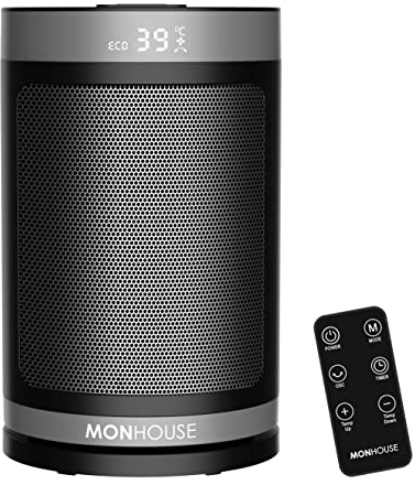 MONHOUSE Electric Heater - Energy Efficient PTC Ceramic, Silent Portable Heater with LED Display, Remote Control, Overheat Protection, Smart Thermostat, 1-12HR Timer - Ideal for Office, Home, Bedroom