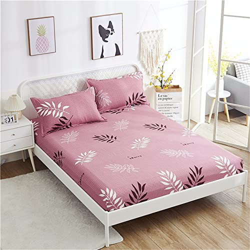 Morbuy Spannbettlaken Muster Spannbetttuch Weiche Baumwolle Boxspringbett Bettlaken Geeignet für Matratzen Boxspringbett Bis 25cm Höhe (120x200cm,Palmblatt)