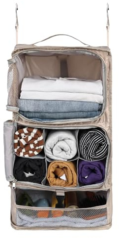 Surblue éTagèRes Suspendues Sac de Rangement de Voyage Cube de Compression pour Valise Pliable avec Couche D'Extension Grande Capacité Beige XL