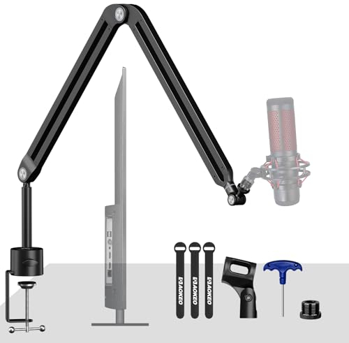 Brazo de micrófono, Aokeo AK-45 ajustable compacto micrófono suspensión Boom Scissor brazo soporte para Blue Yeti, Snowball iCE, HyperX QuadCast, SoloCast, Elgato Wave, etc