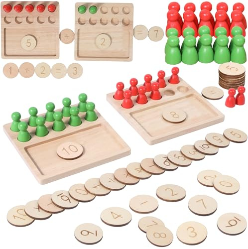 TEUVO Montessori Toys Counting Sticks Pegs Number Math Games for Toddler, Wooden Pegs Boards Math Games Number Block Kids Educational Counting Toys Gifts for 2 3 4 5 6 7 8 Years Old Girls Boys