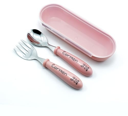 Cubiertos Infantiles Personalizados con estuche (ROSA, 1 JUEGO)