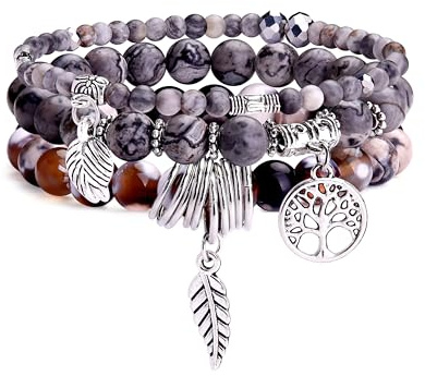 Dochais 3 st Armband Damarmband, Livets Träd Armband, Natursten Armband, Chakra Yoga Armband Armband, Justerbar Elastisk Dam Armband, 18-26 cm, Sten