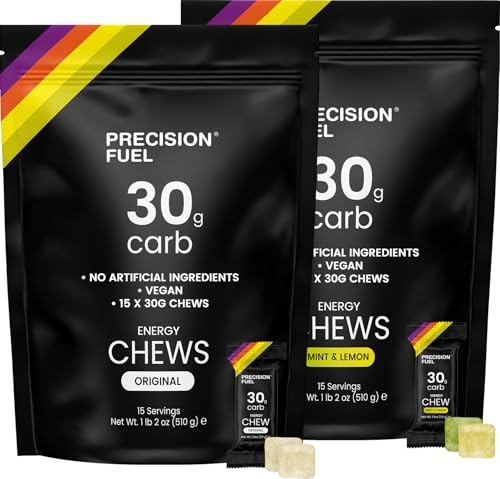 Precision Fuel PF30 Energy Chews - Carb,Lightweight Snack for Endurance Sports, 30g Carbs per Serving,Ideal for Running & Cycling,No Artificial Ingredients - Original and Mint Lemon (30 x 34g Chews)