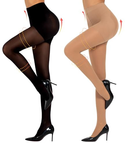Yilanmy Women's Control Top Pantyhose 50D Semi Opaque Tights Run Resistant 10-15mmHg Support Hose Compression Tights 2 Pairs(Natural + Black, M)