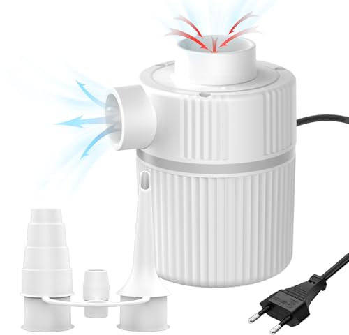 Elektrische Luftpumpe für Luftmatratze, 30W Luftpumpe Elektrisch Kann Schnell Luft Aufpumpen & Absaugen, 220-240V AC Luftpumpe Luftmatratze mit 3 Düsen für Schwimmringe, Vakuumbeutel, Schlauchboot
