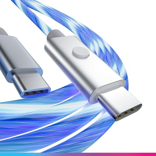 Oniverse - Cable USB LED, USB-C a USB-C, compatible con PS5 Pro Slim Xbox Series X|S Switch 2 PC MAC Android Iphone 15, 2 metros, carga rápida, 5 modos de iluminación, tipo C