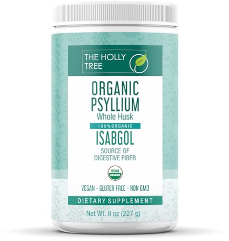 THE HOLLY TREE Psyllium Husk Powder Organic 8 oz - Isabgol Powder Product of India - Whole Psyllium Husk Fiber for Digestive Health & Regularity - Gluten-Free, USDA Organic, Kosher