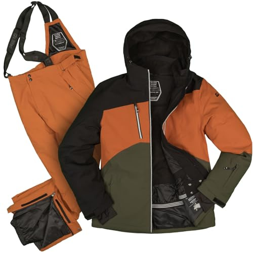 Killtec Herren Skianzug Größe S - aus Skijacke schwarz, terrakotta und Skihose gedeckt orange - mit 10000mm Wassersäule - wasserdicht, atmungsaktiv
