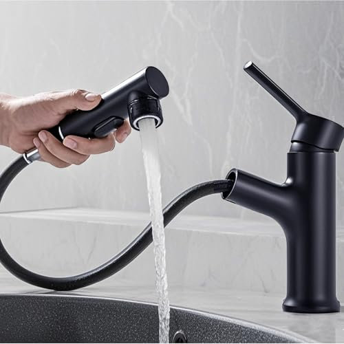 Robinet de cuisine Penbinmall noir, robinet basse pression avec douchette extractible, mitigeur monocommande avec douchette 3 modes extensible, robinet de lavabo avec bec pivotant