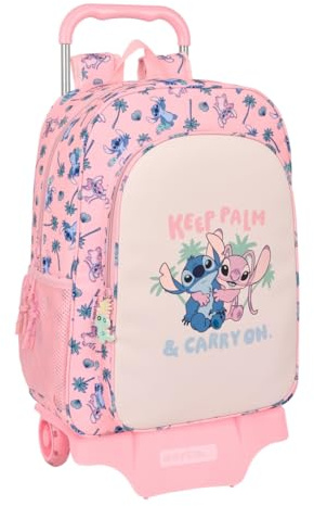 STITCH BEACH - Mochila Escolar Grande con Carro, Mochila Niño, Mochila Infantil, Adaptable a Carro, Ideal para Niños en Edad Escolar, Cómoda y Versátil, Calidad y Resistencia, 33x15x42 cm