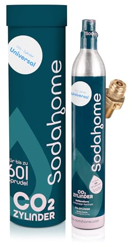 Sodahome Universaler CO2 Zylinder für 60L Sprudelwasser - Kompatibel für gängige Wassersprudler mit Schraubgewinde - Kohlensäure Zylinder zum Einschrauben für Wassersprudler - abgefüllt in Deutschland